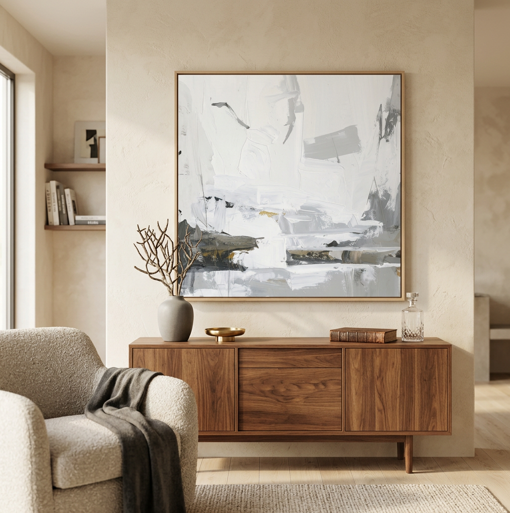 Silent Horizon – Neutral Abstract Canvas Wall Art Print | Modern Minimalist Living Room Decor