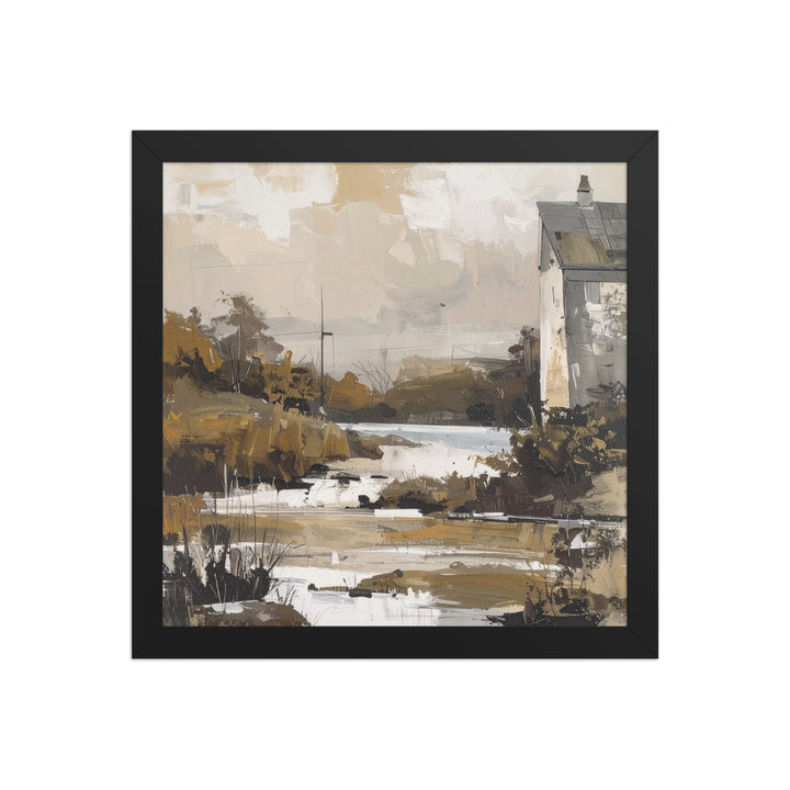 abstract countryside landscape wall art framed poster neutral beige tones