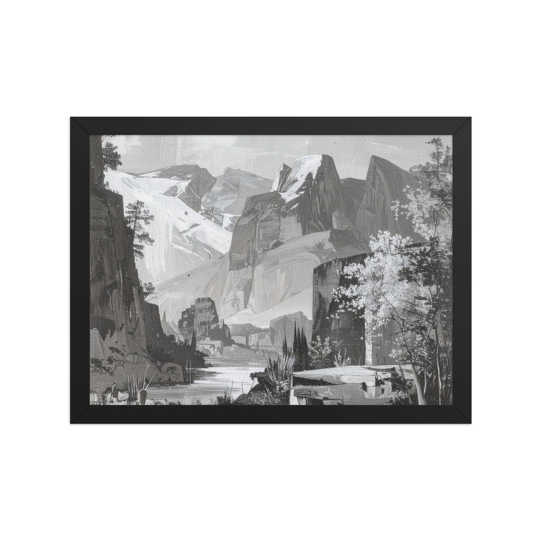 mountain valley wall art monochrome print