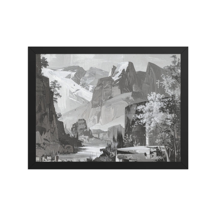 mountain valley wall art monochrome print