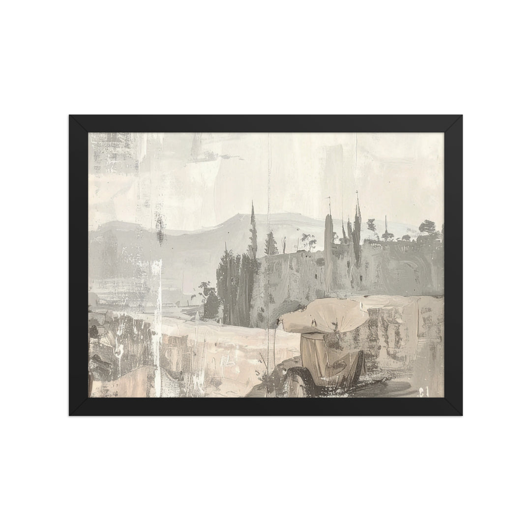Neutral village landscape framed wall art