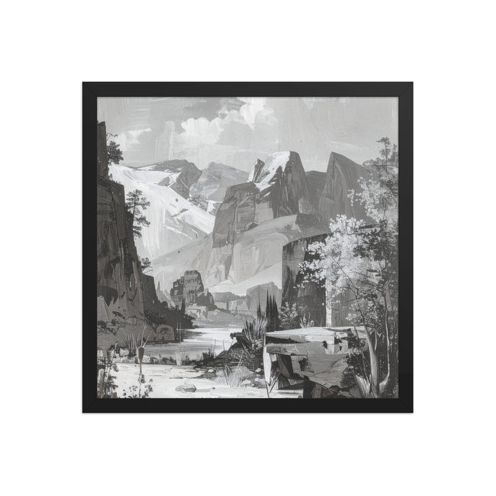modern black and white mountain poster framed