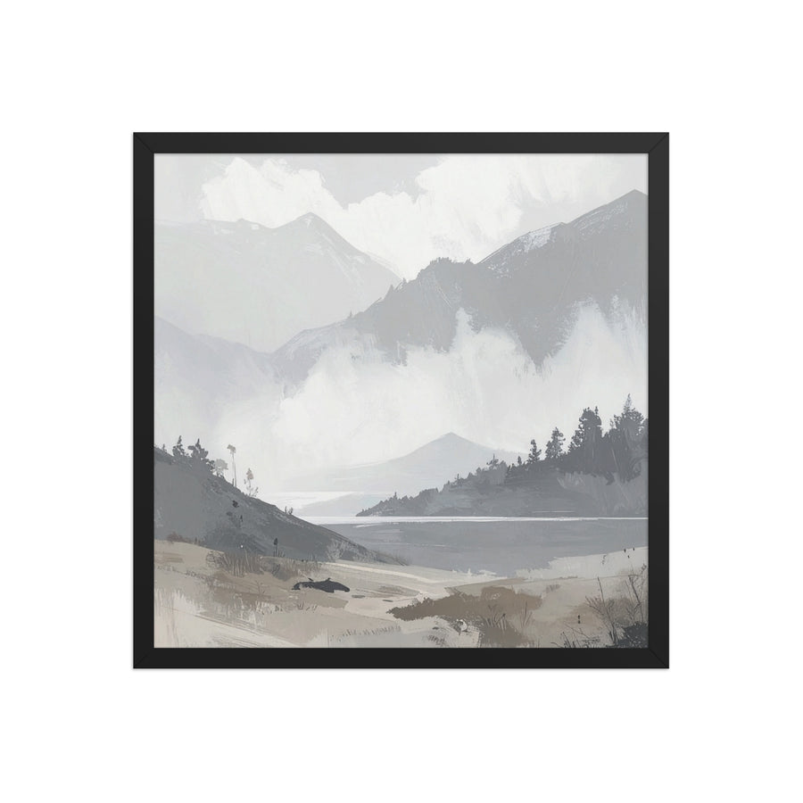 Mountain lake wall art minimalist landscape print