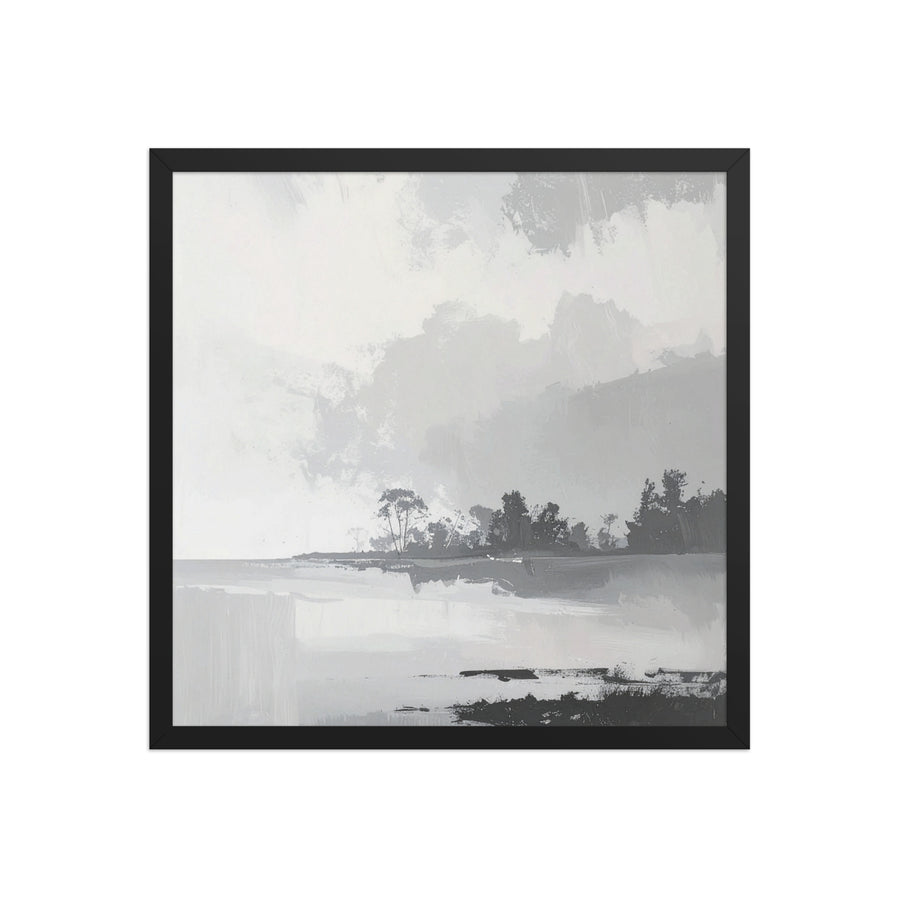 minimalist lake landscape wall art framed monochrome print
