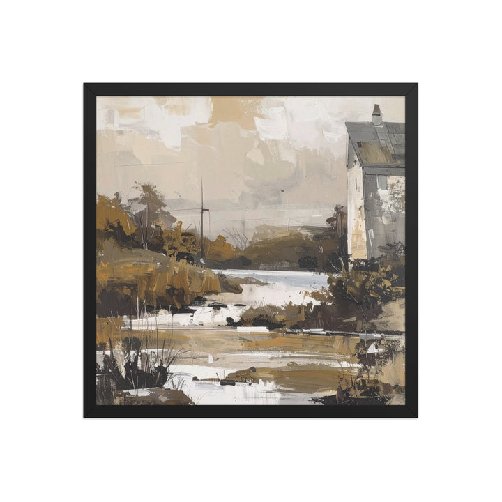 abstract countryside wall art rustic landscape framed poster beige brown tones