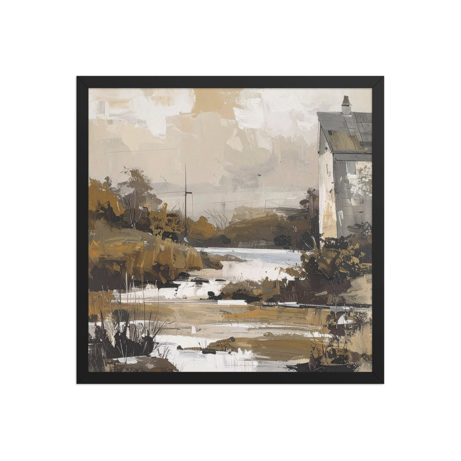 abstract countryside wall art rustic landscape framed poster beige brown tones