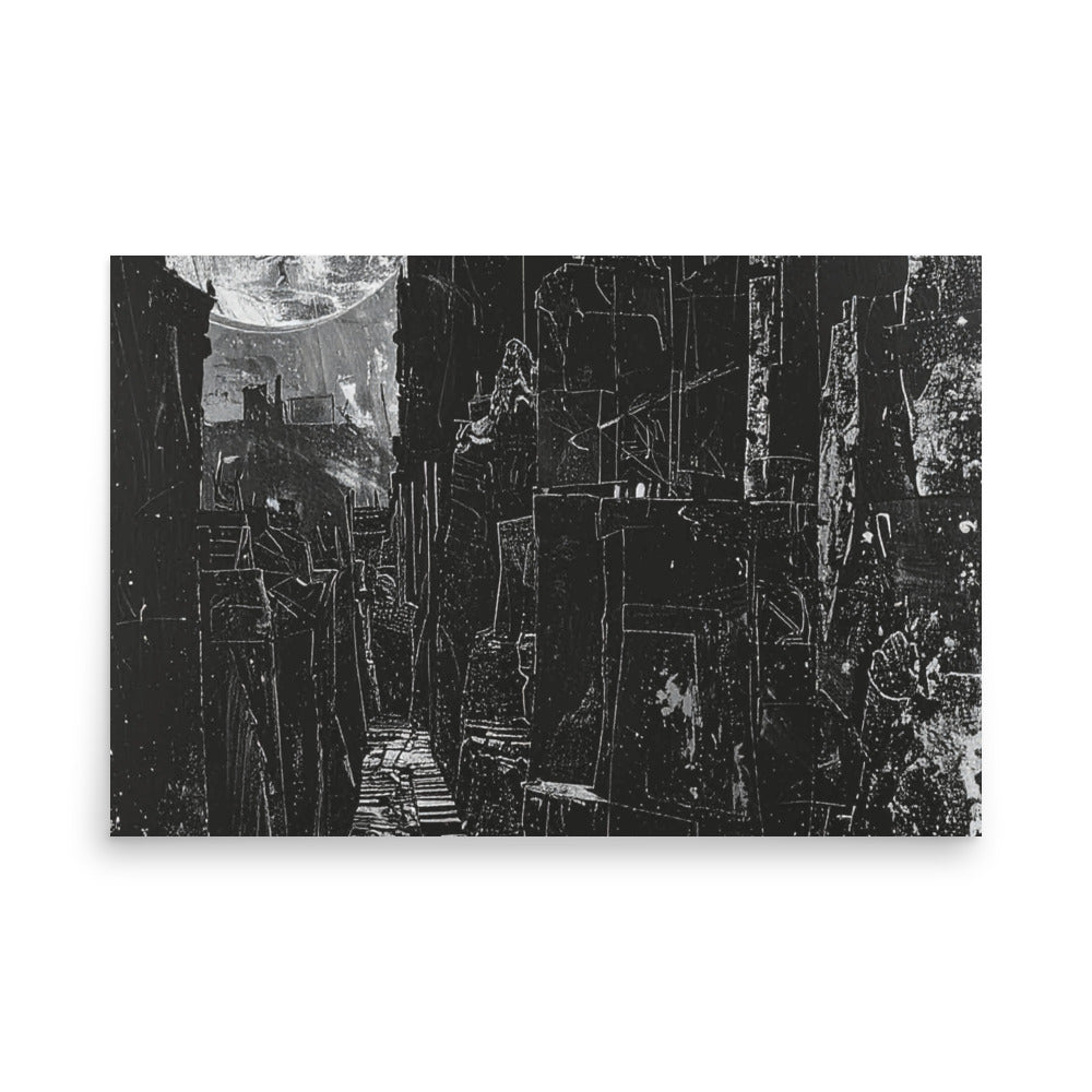 urban night scene wall art dark fantasy style